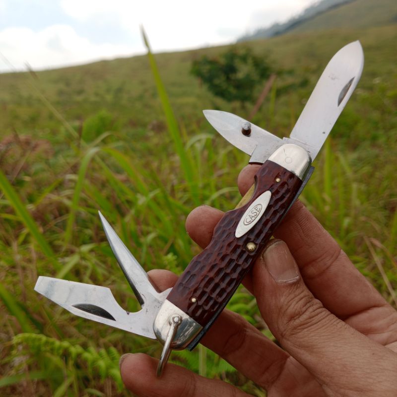 CASE XX 6445R Scout Knife Brown Red Bone Handle Vintage Multitools Pisau lipat Antik Koleksi Langka
