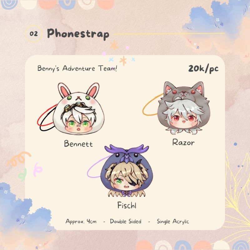 Phonestrap/Gantungan HP Akrilik Genshin Impact: Bennet, Fischl, Razor