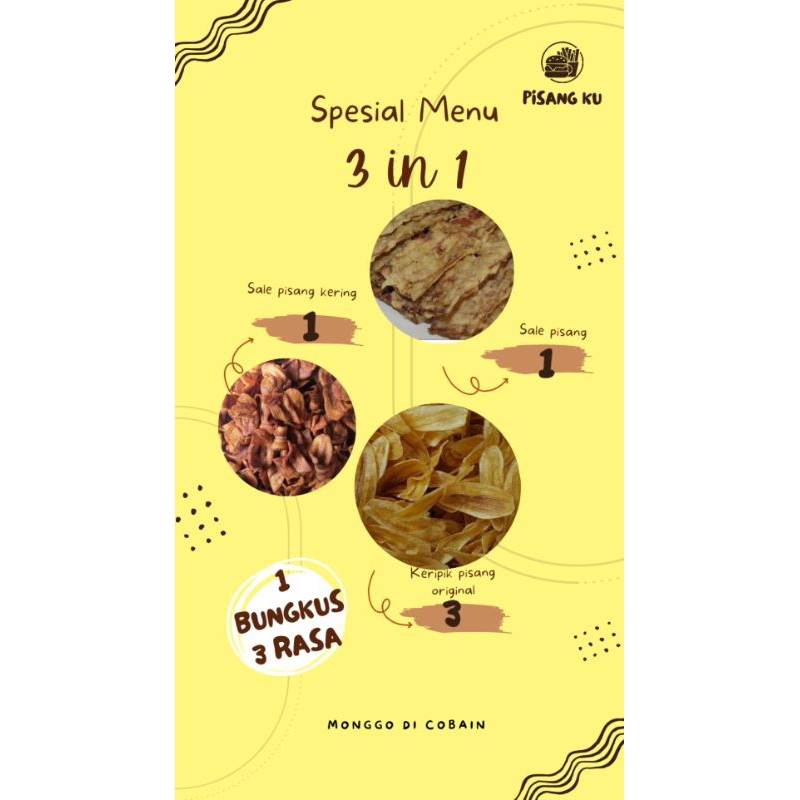 

keripik pisang tiga rasa (original, sale pisang, sale pisang kering)