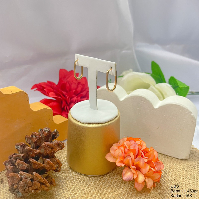 Perhiasan Anting Emas Hoop Persegi Panjang UBS 16K / 700