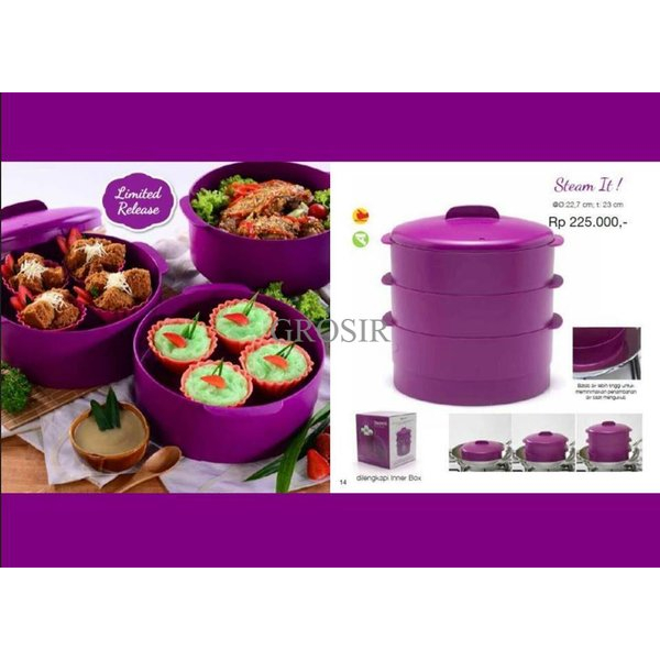 TUPPERWARE Steam It 3 Susun + Box Warna Ungu // Alat Pengukus  Serbaguna Kukusan Modern