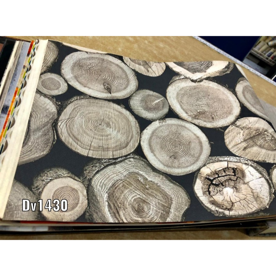 WALLPAPER DINDING MOTIF SERAT KAYU BULAT INDUSTRIAL ROCK