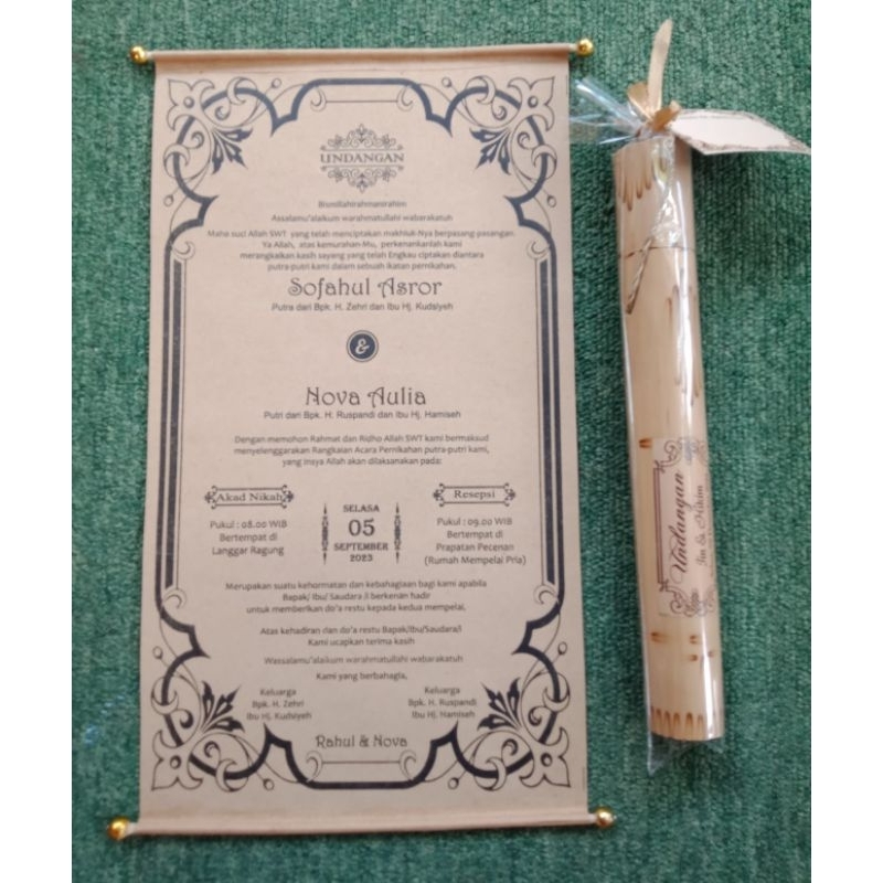 UNDANGAN GULUNG KEMASAN  BAMBU / UNDANGAN RUSTIC / UNDANGAN  KLASIK