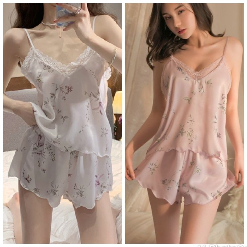 Baju Tidur Piyama Satin Stelan Motif Bunga untuk Wanita - Nyaman dan Elegan untuk Tidur