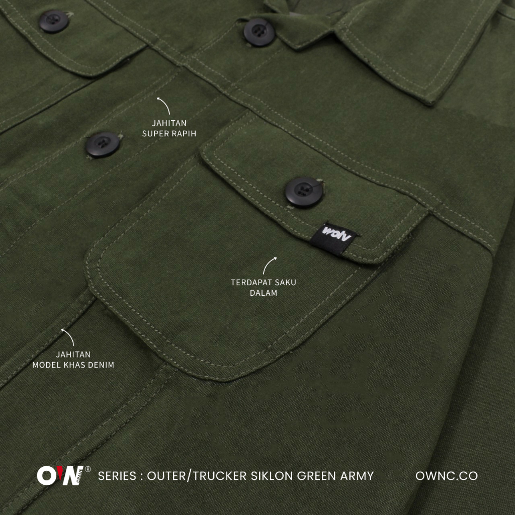 WOLV - Jaket Kanvas Green Army Denim Original Wolv Pria Wanita Terbaru 2023