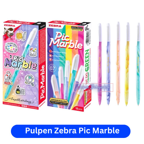 

Ballpoint Pulpen Pic Marble Zebra 0.7mm Black Pena Hitam 1 Box 12 Pcs