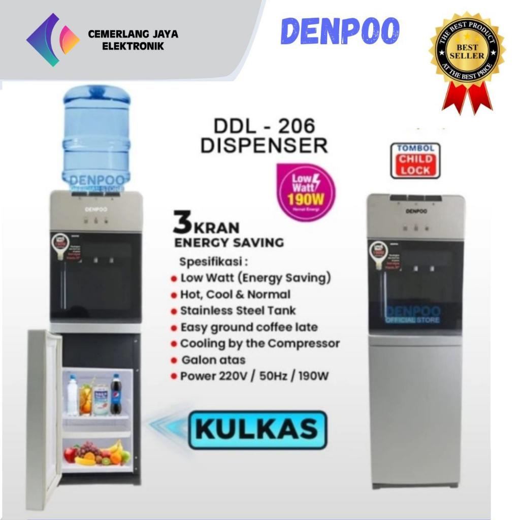 Dispenser Denpoo DDL 206 bagian bawah kulkas