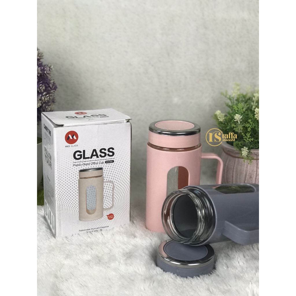 Mug Cantik Gelas Kaca  + BOX Tumbler Glass Botol Minum Air Panas Dingin