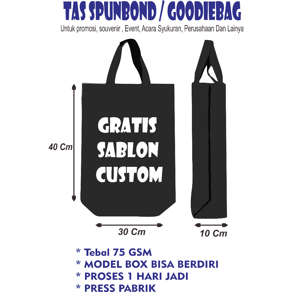 

TAS SPUNBOND SABLON CUSTOM BOX 30x40x10 BISA BERDIRI/Tas Goodie Bag custom / TAS SOUVENIR GOODIE BAG / Souvenir Wedding Syukuran,