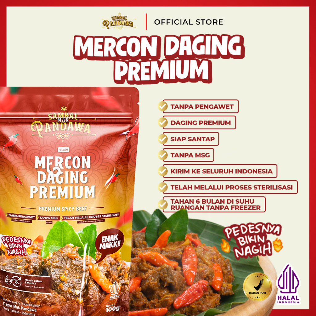 

Masakan Siap Saji Sambal Mak Pandawa Mercon Daging Premium