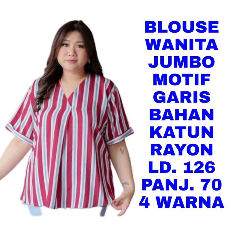 WK BLOUSE WANITA JUMBO LD. 125 BAJU ATASAN GARIS GARIS MODEL TERBARU