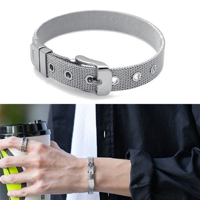 gelang gesper putih silver titanium anti karat