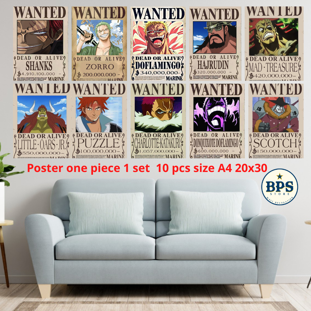POSTER 1 SET ONE PIECE BOUNTY -  POSTER ANIME ONE PIECE BOUNTY  - UKURAN A4 - HIASAN DINDING - PAJAN