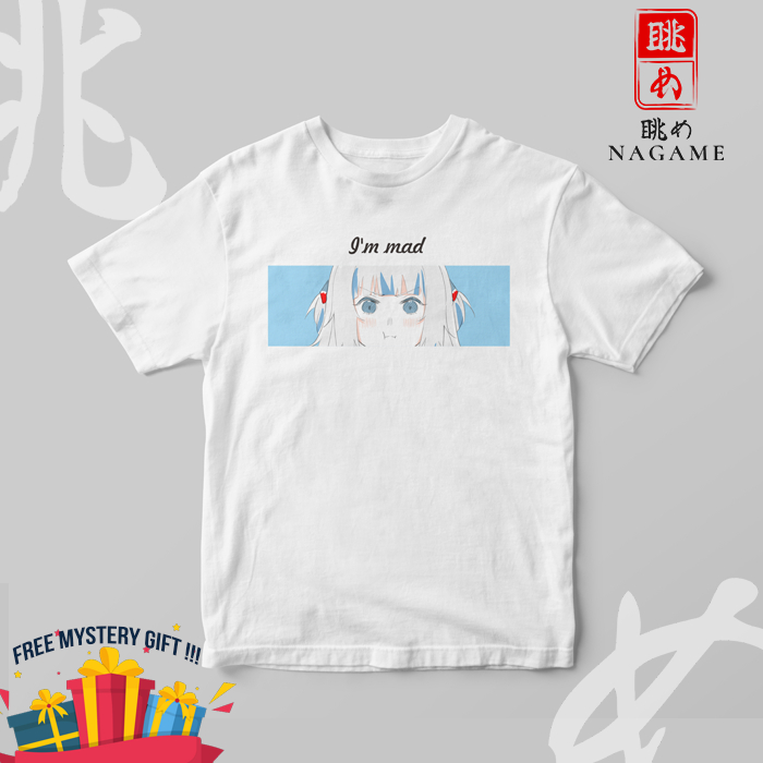 Kaos T-shirt Anime Gawr Gura Hololive Vtuber Cute 'Im Mad' Murah Free Mystery Gift Gacha Action Figu