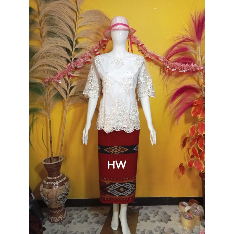STELAN ROK BLUS BROKAT PUTIH
