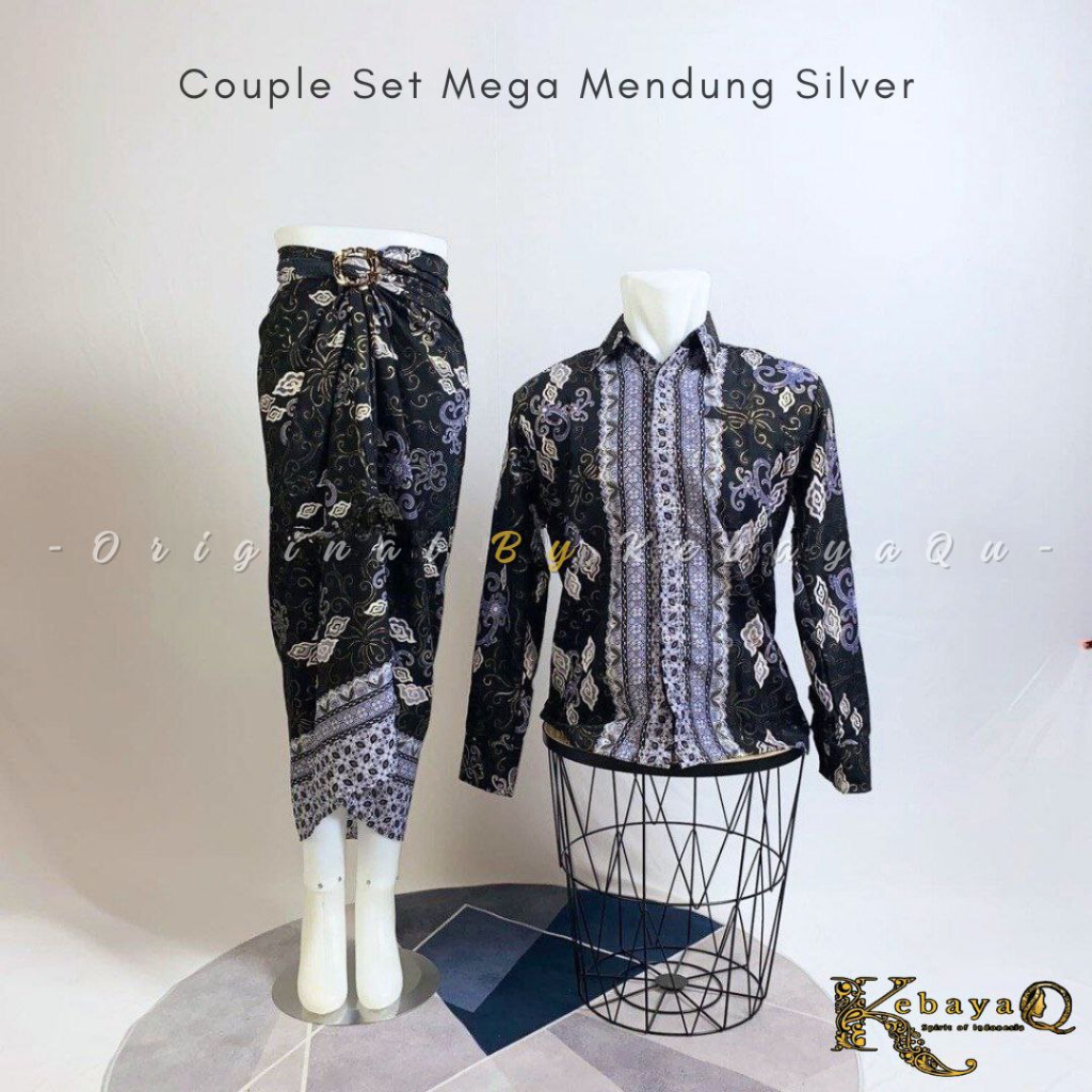 KQ> SETELAN BAJU BATIK COUPLE MEGA MENDUNG SILVER / ROK DAN KEMEJA BATIK COUPLE / ROK LILIT BATIK / 
