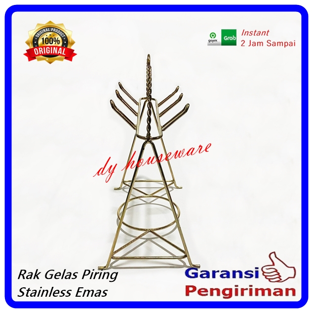 Murah  Rak Gelas Gantung Rak Piring Stainless Steel Emas Gold