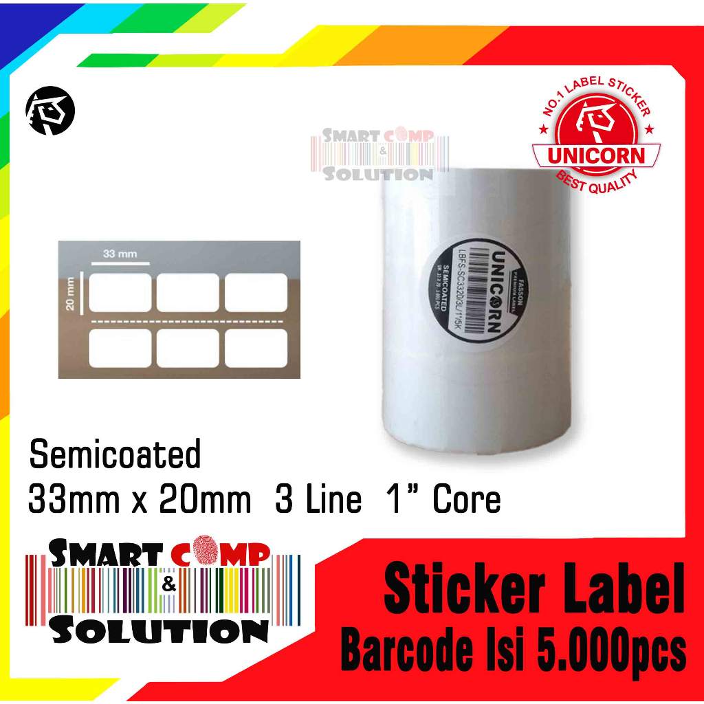 

Stiker Label Barcode Semicoated 33x20 mm / 33 x 20 mm / 33x20mm 3 Line Core 1 inch isi 5.000pcs