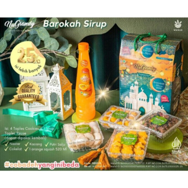 

Dijual nugrandy hampers lebaran 4 Toples Cookies 520 ML Sirup Diskon