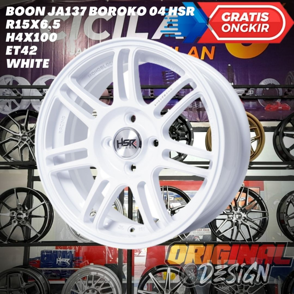 Velg Mobil Racing Ring 15 HSR BOON R15 Lebar 6,5 Et40 White / Putih