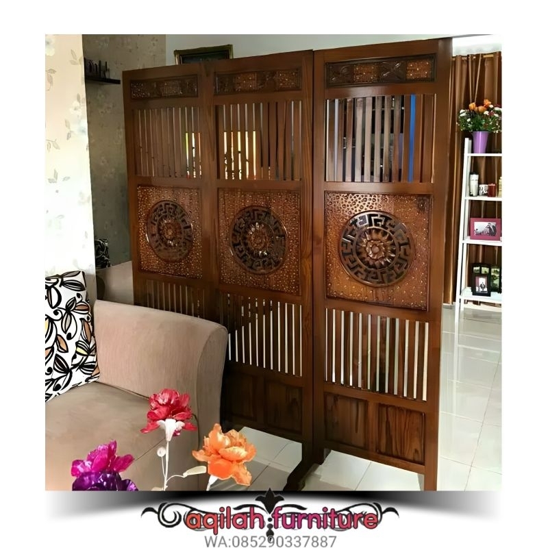 PARTISI SEKAT RUANGAN MOTIF HONGKONG PARTISI KAYU JATI