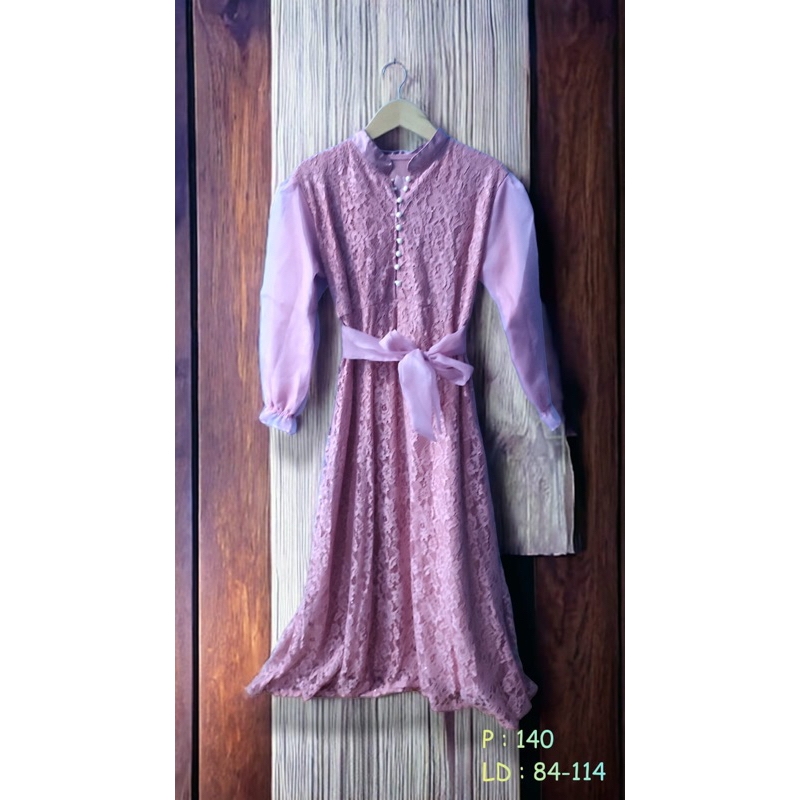Dress/Kebaya Brukat lengan tile Dusty Pink preloved second seken