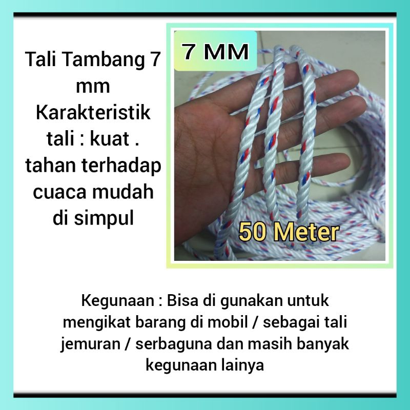 TALI TAMBANG PLASTIK 7 MM 50 METER / TALI TAMBANG 7 MM ECERAN / TALI TAMBANG KILOAN.