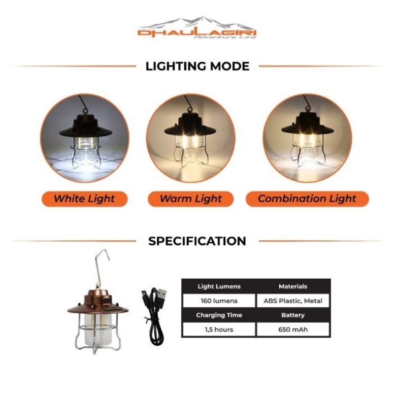 Lampu tenda Charger Dhaulagiri Cas retro camping lamp 53