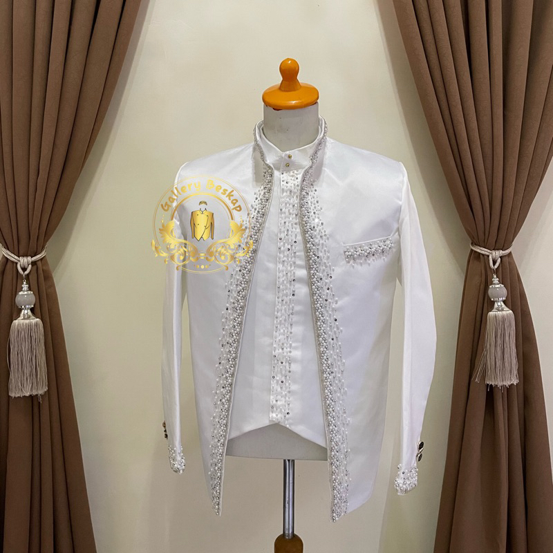 Beskap jas basofi pengantin mutiara/ basofi putih tulang/ beskap akad / jas akad