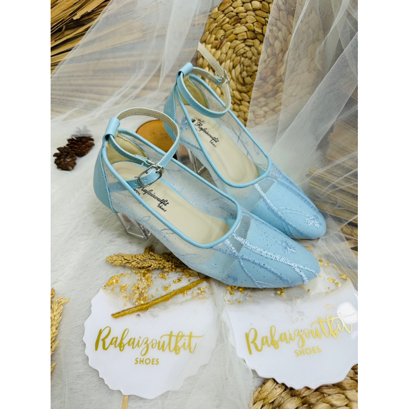 sepatu cantik vinie babyblue 7cm kaca