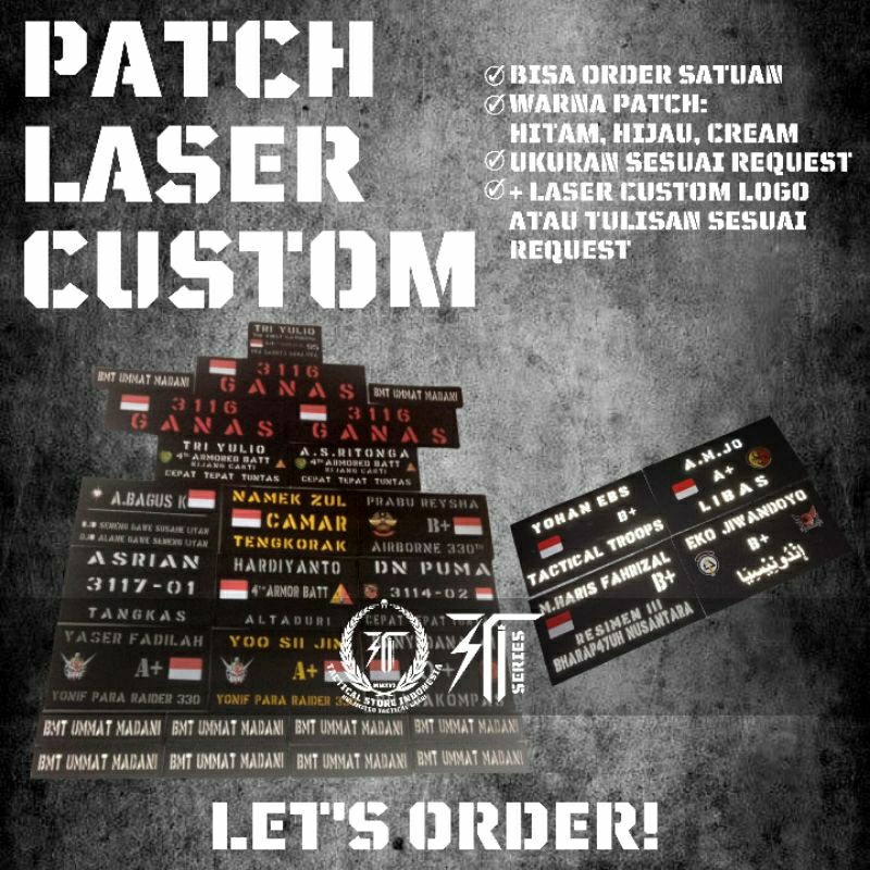 Patch Laser Custom Satuan 8cm x 5cm (Design Sesuai Request) Glow In The Dark / Reflektif / Biasa