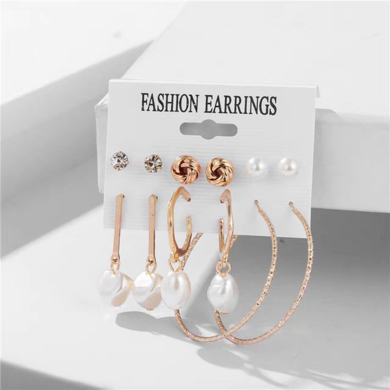 Anting Tusuk Wanita Korea Style 6 Pasang Anting Aksesoris Cewe