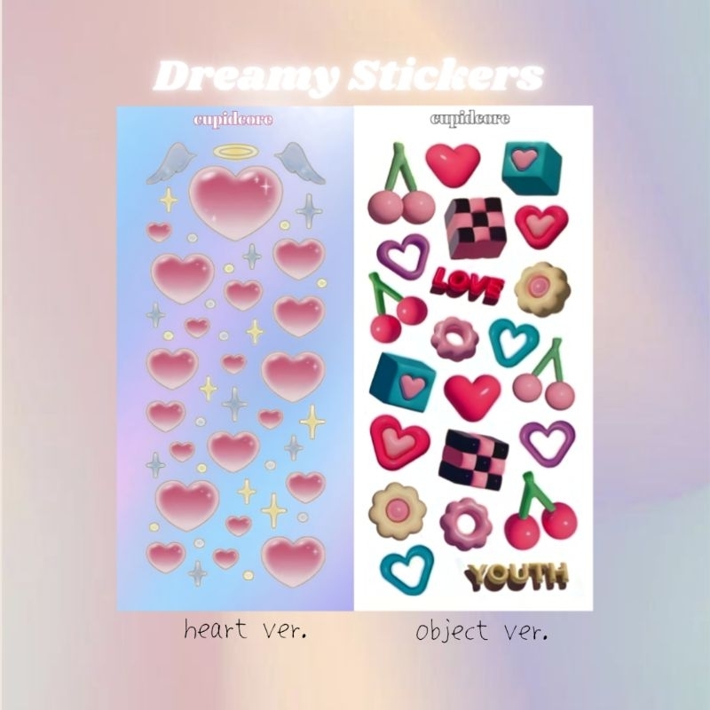 

[cupid core] dreamy heart 3d y2k object aesthetic toploader polco journal planner deco sticker sheet