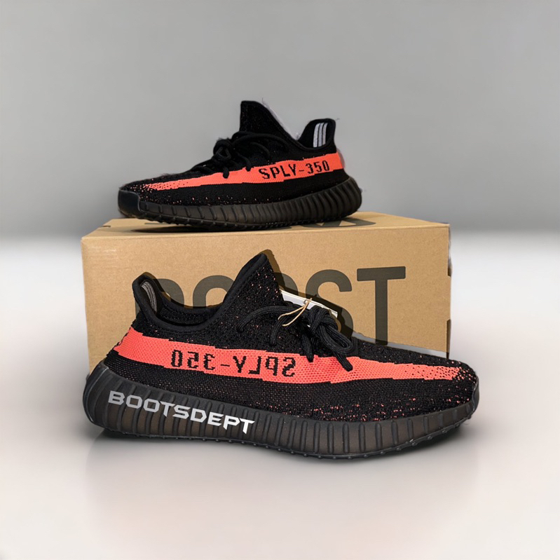 Yeezy Boost 350 Black Red Infrared Red Stripe (100% Authentic)