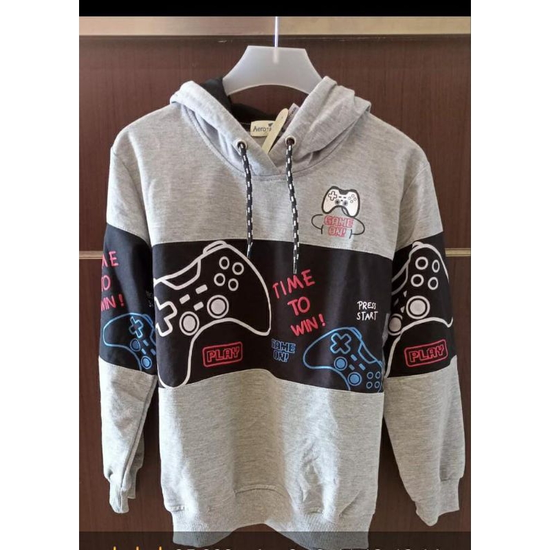 Aero Boys 11 12 Tahun Jaket Anak laki-laki lengan panjang hoodie abu kaos Tshirt atasan baju jumper 