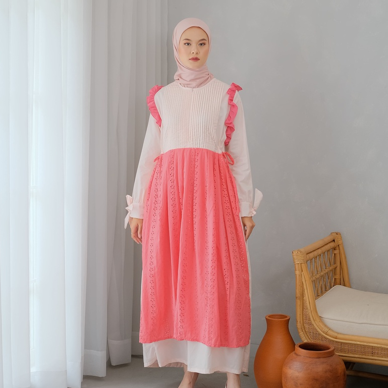 Eleanorre Sora Pink Dress Muslim Wanita