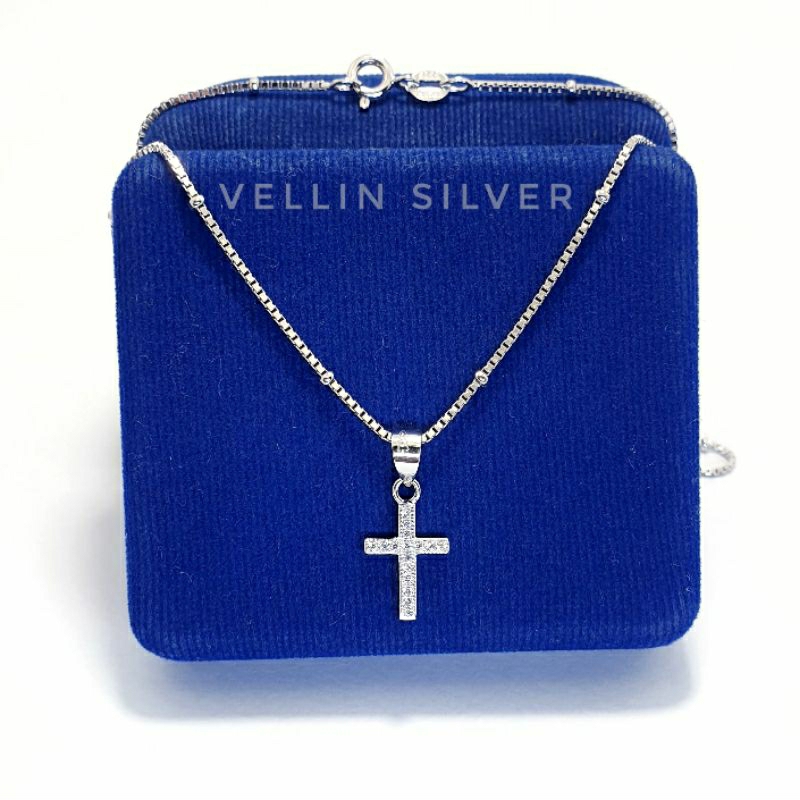Kalung Salib Wanita Silver 925 Lapis Emas Putih - Kalung italy jedar Perak Asli Bandul Salip