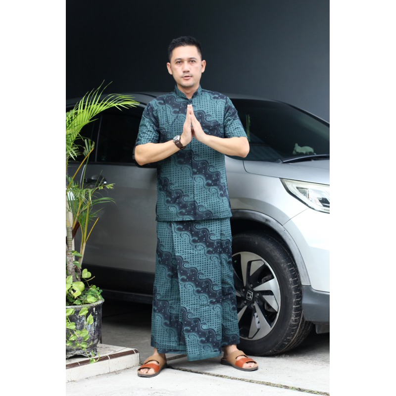 Batik Pria Setelan Sarung Muslim Baju Koko Motif Bahan Katun Lapis Furing