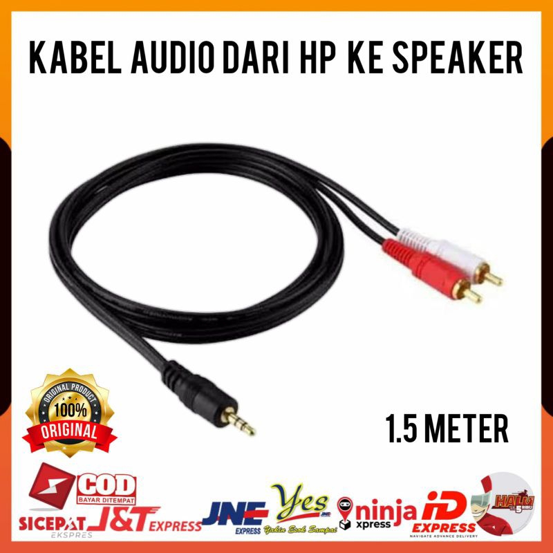 (COD) KABEL AUDIO 1.5M JACK AUX TO RCA 1 KE 2 UNTUK HP KE SPEAKER SPEKER AKTIF / KABEL AUX KE RCA 1.5 METER