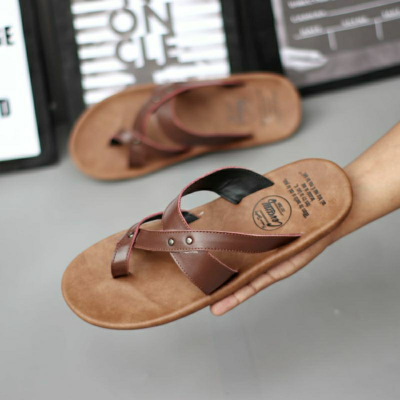 CEVANY WIROS Brown (KULIT ASLI) Sandal Pria Kulit Asli Sendal Casual Ringan Anti Licin