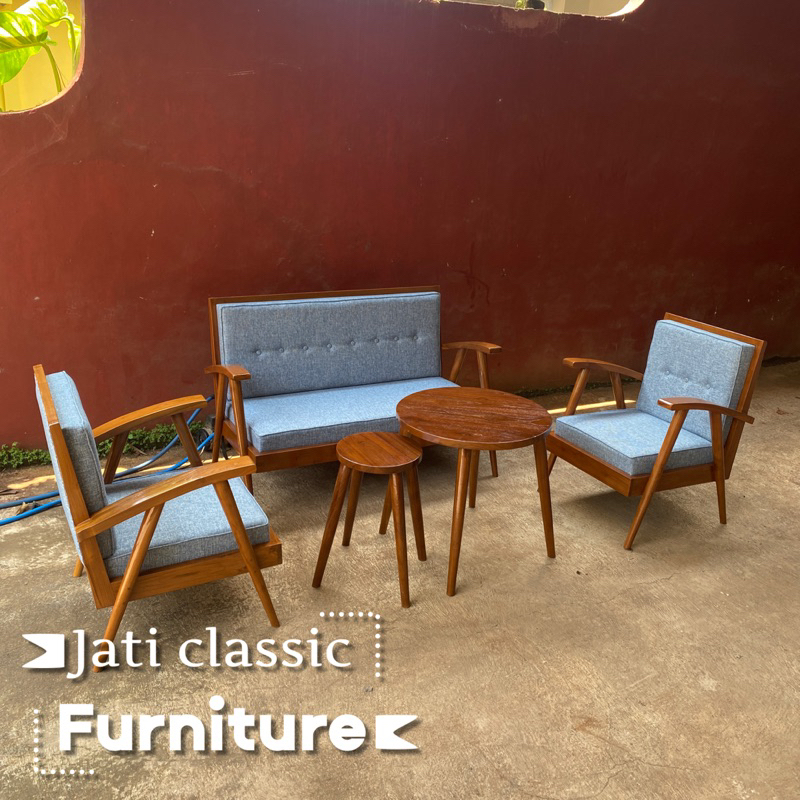 set kursi tamu Retro jati solid minimalis 211, kursi jengki