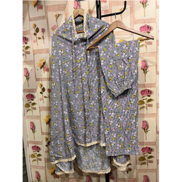 Mukena Garis Hitam Bunga