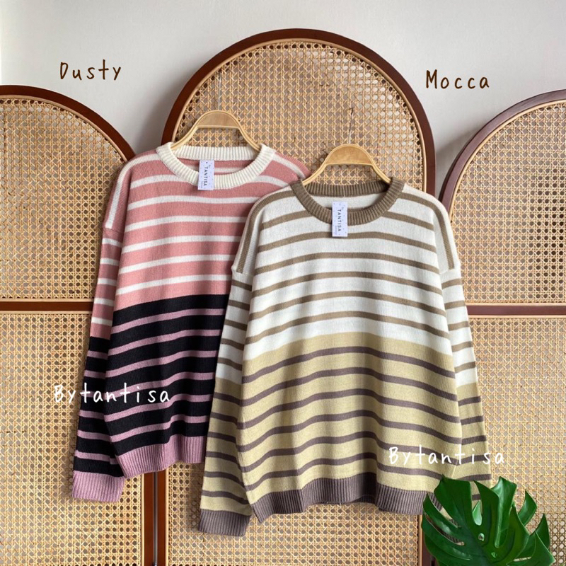 ATASAN RAJUT TWOTONE ZALINA MOTIF GARIS