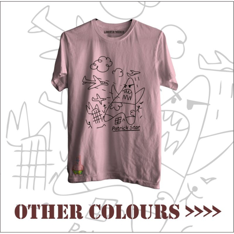 Kaos Patrick Sea Stars Tanda Tangan  Putih Pink Hitam