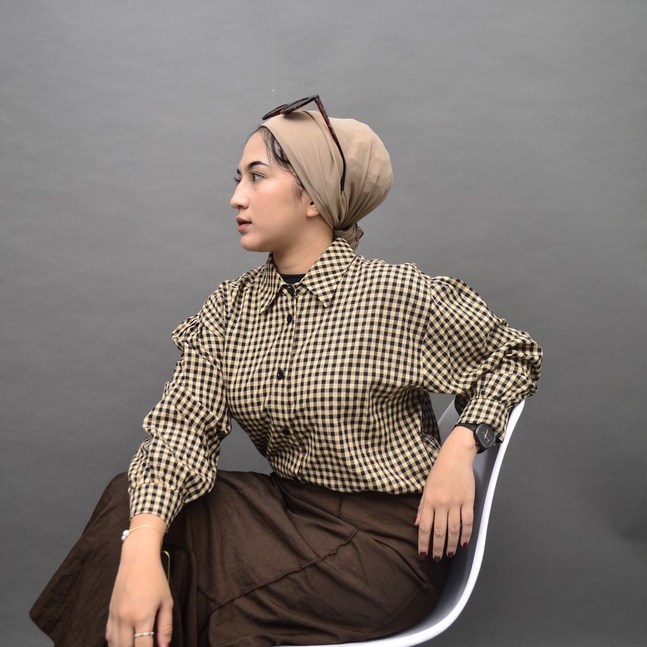 RAABIHA Hazel Shirt Tartan I Kemeja Kotak-Kotak I Blouse Kotak-Kotak I Kemeja Wanita Kekinian