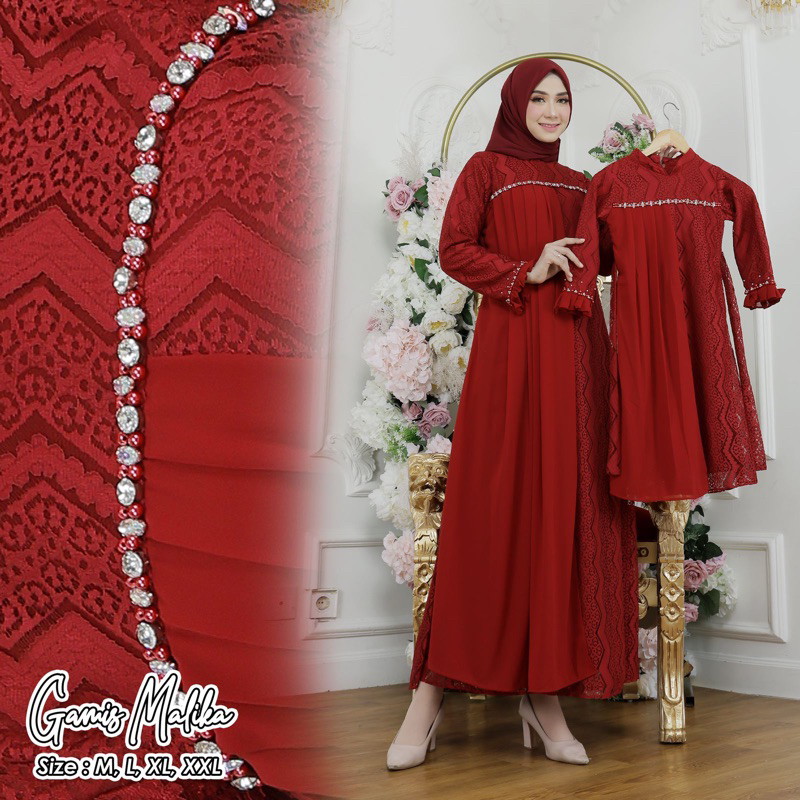 Couple Gamis  Malika / Kebaya Couple Ibu dan Anak Perempuan / Kebaya Gamis Modern / Gamis Pesta Mewah / Gamis Brukat