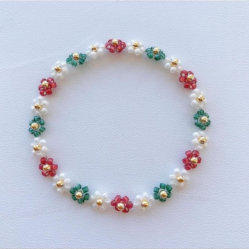 Set Gelang Cincin Daisy Flowe Red Green White Bunga