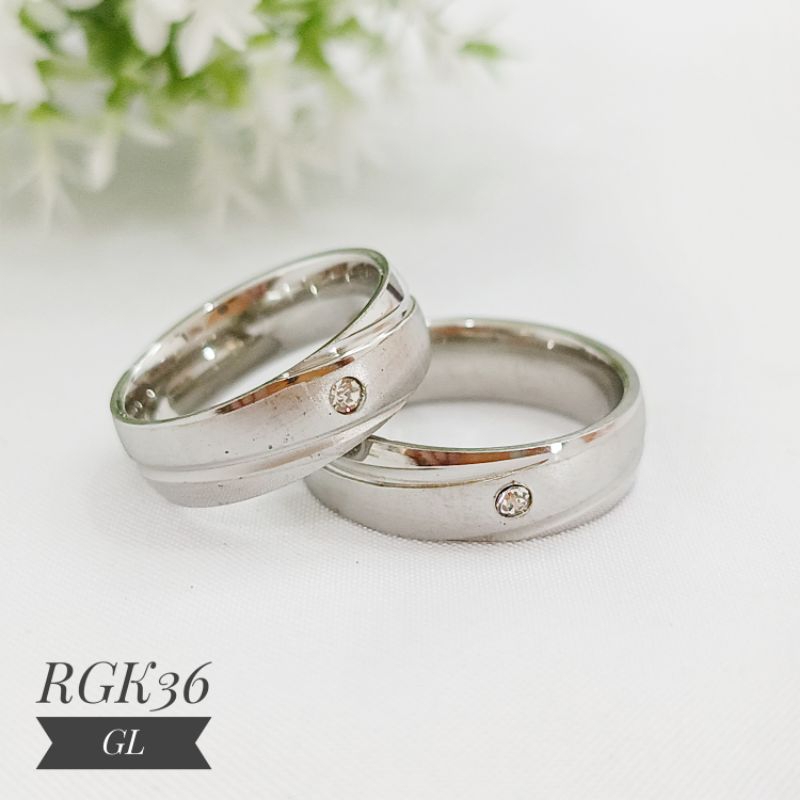 Cincin Titanium mata satu silver RGK36