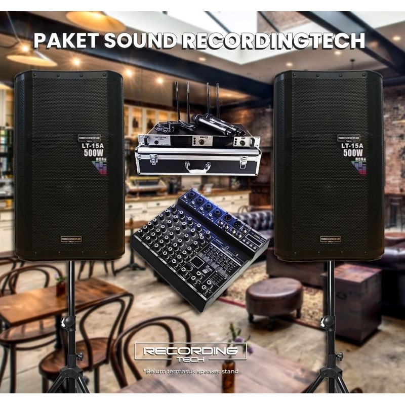 Paket Karaoke Speaker Aktif 15 Inch Recording Tech LT 15A Mixer 6 Channel plus Mic Wireless