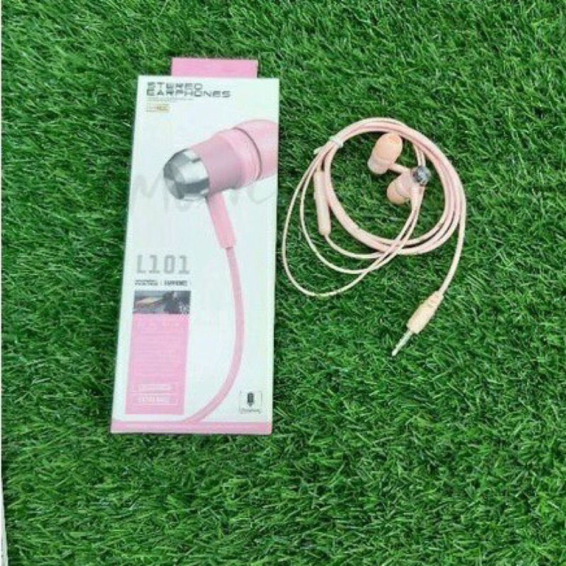 Handfree Headset Earphone L101 Macaron Stereo Music ExtraBass with Mic